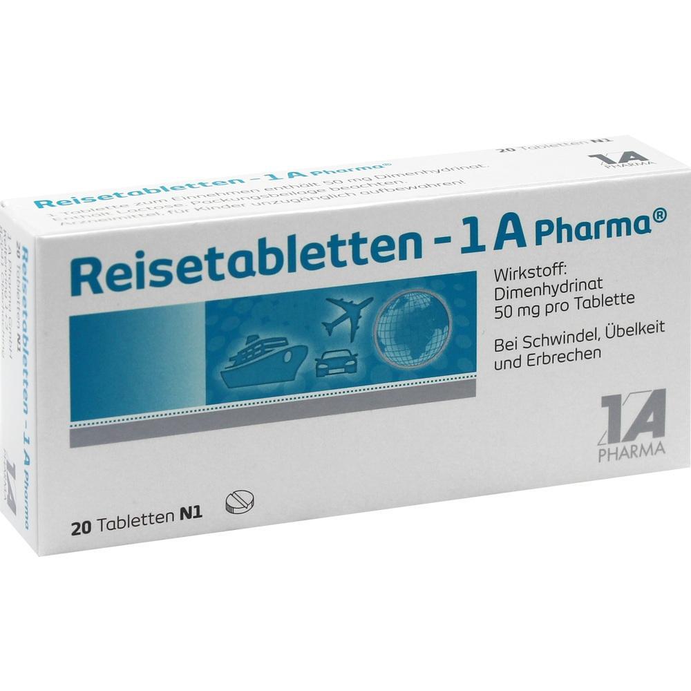 Verpackung von Reisetabletten zum Schutz vor &Uuml;belkeit und Schwindel.