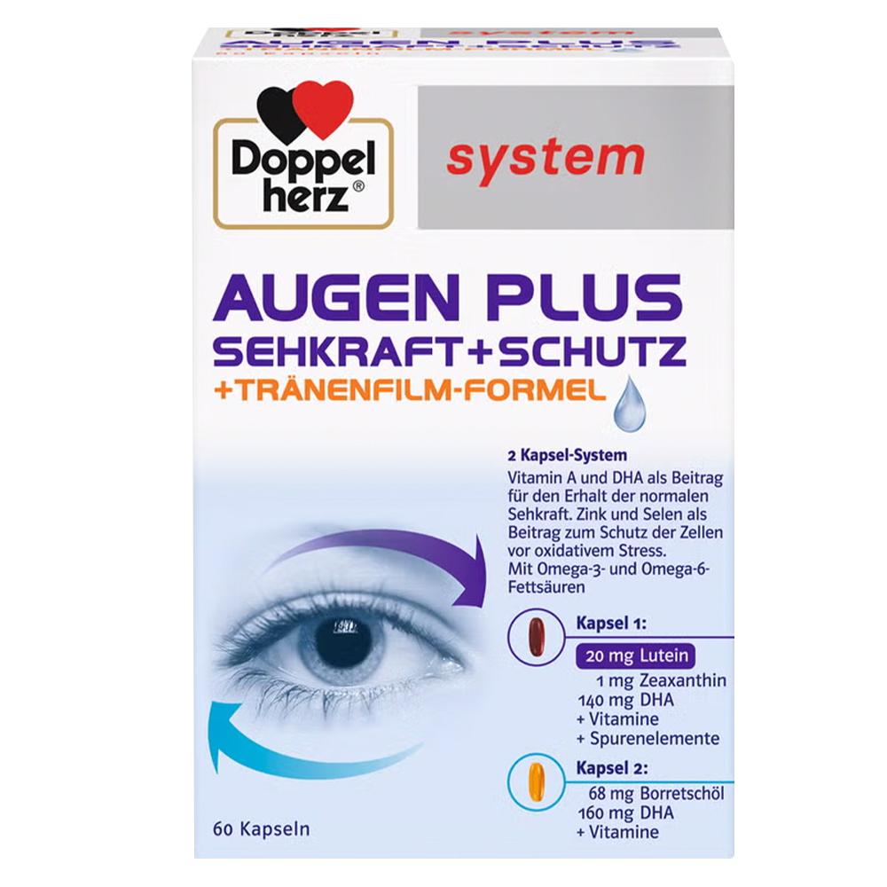 Verpackung von Augen-Vitaminen zur Unterst&uuml;tzung der Sehkraft und Augengesundheit.