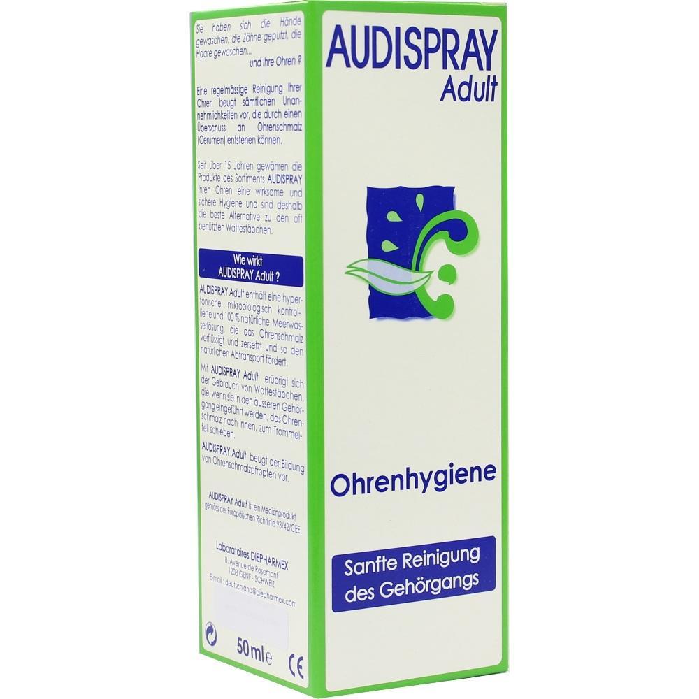 Verpackung von Audispray zur sanften Reinigung der Ohren.