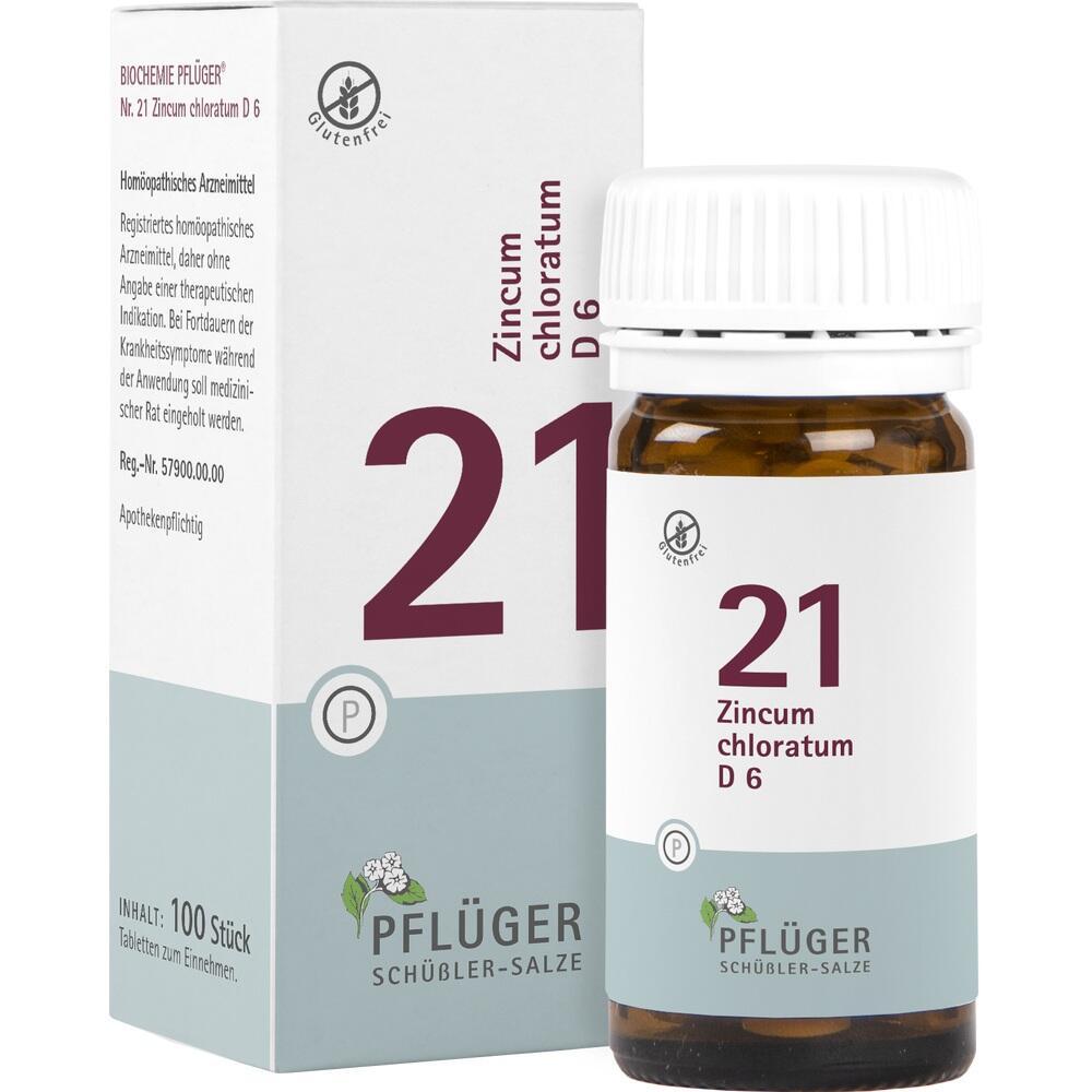 Ein wei&szlig;er Karton und ein Glasfl&auml;schchen mit der Aufschrift "21 Zincum chloratum D 6".