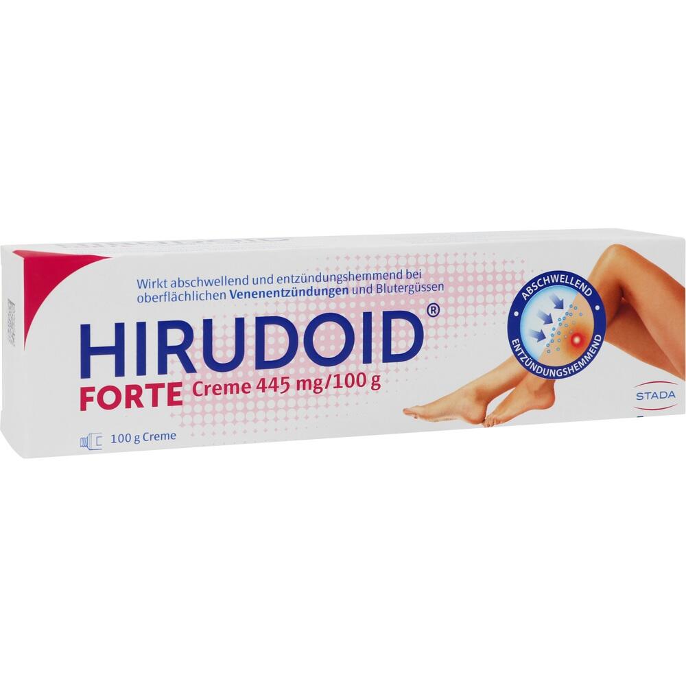 Eine Tube Hirudoid Creme mit Bild von Beinen auf der Verpackung.