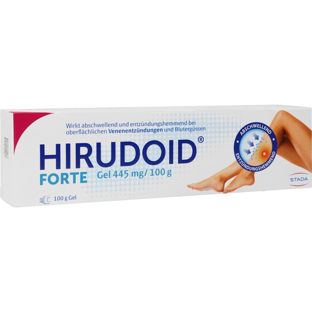 Eine Hirudoid Forte Gel-Packung zur Behandlung von Venenentz&uuml;ndungen und Bluterg&uuml;ssen.