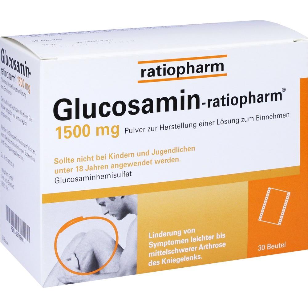 Eine Packung Glucosamin-Pulver f&uuml;r Erwachsene &uuml;ber 18 zur Linderung von Knieschmerzen.