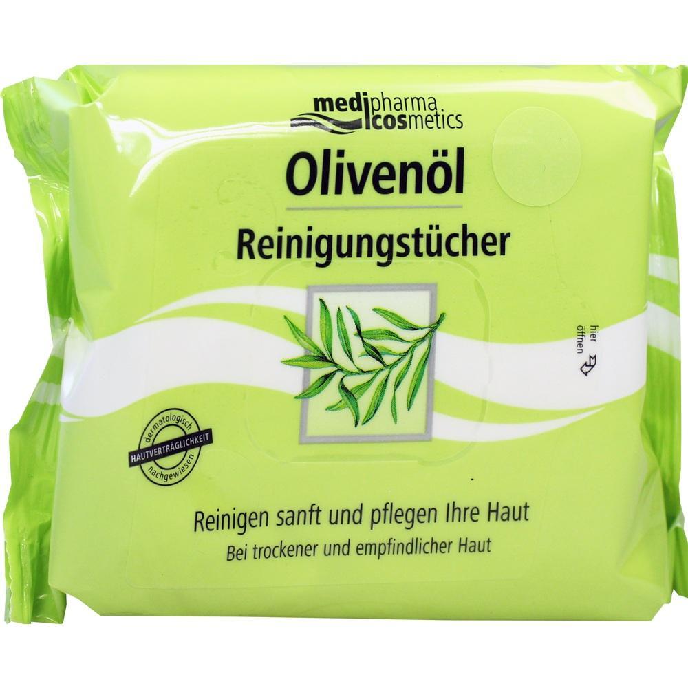 Gr&uuml;ne Packung mit Oliven&ouml;l Reinigungst&uuml;chern f&uuml;r empfindliche Haut.