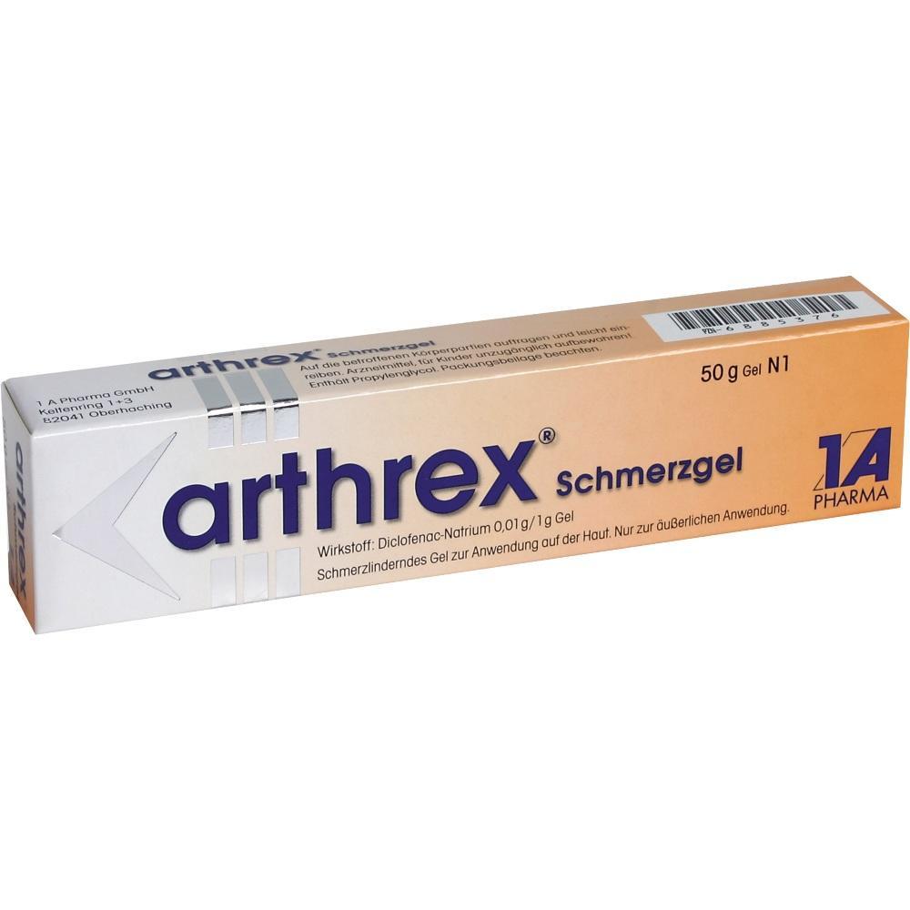 Eine Verpackung von Arthrex Schmerzgel zur &auml;u&szlig;eren Anwendung.