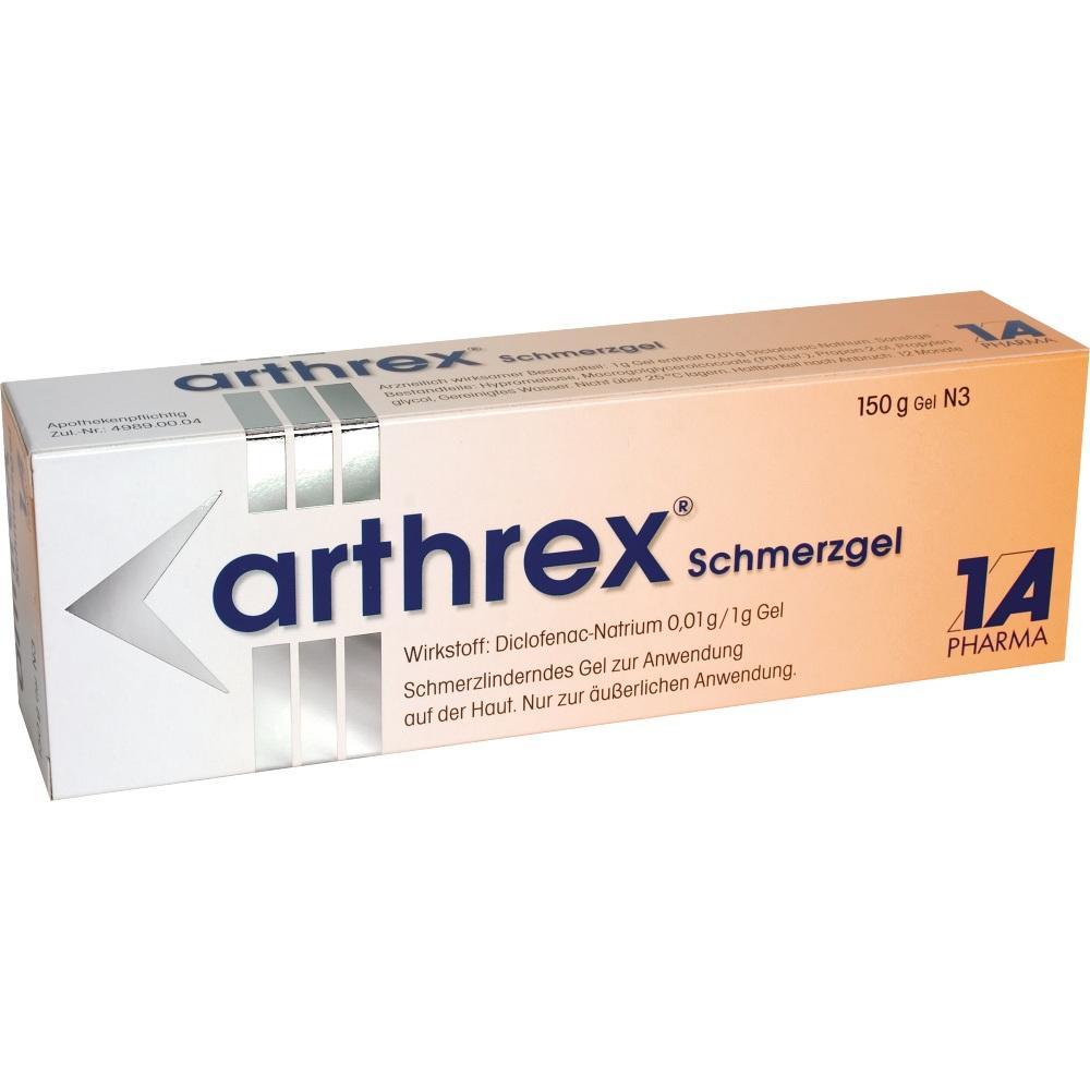 Orange-wei&szlig;e Verpackung von Arthrex Schmerzgel zur &auml;u&szlig;eren Anwendung.
