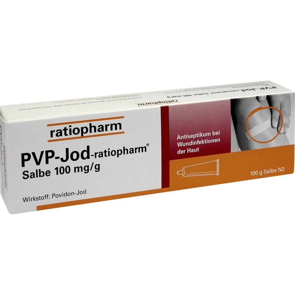 Eine Packung PVP-Jod-Salbe zur Behandlung von Wundinfektionen.