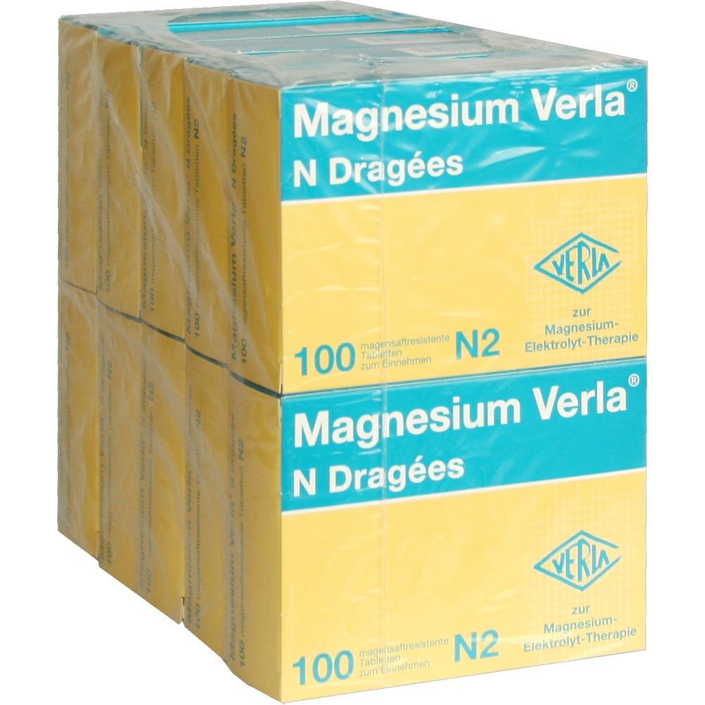 Ein Stapel Kartons mit der Aufschrift "Magnesium Verla N Drag&eacute;es".