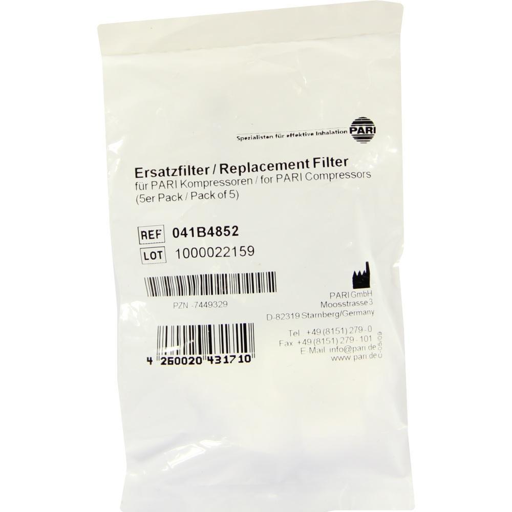 Wei&szlig;e Verpackung mit Text f&uuml;r Ersatzfilter von PARI-Kompressoren.