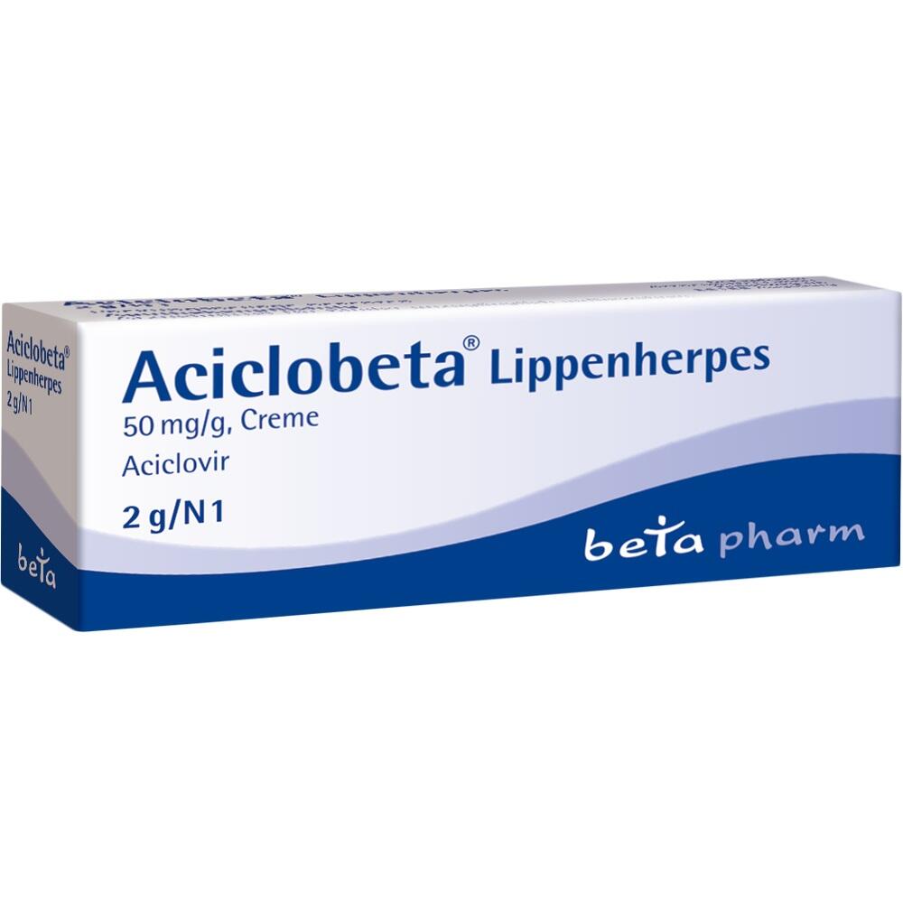 Eine Tube Aciclobeta-Creme gegen Lippenherpes.