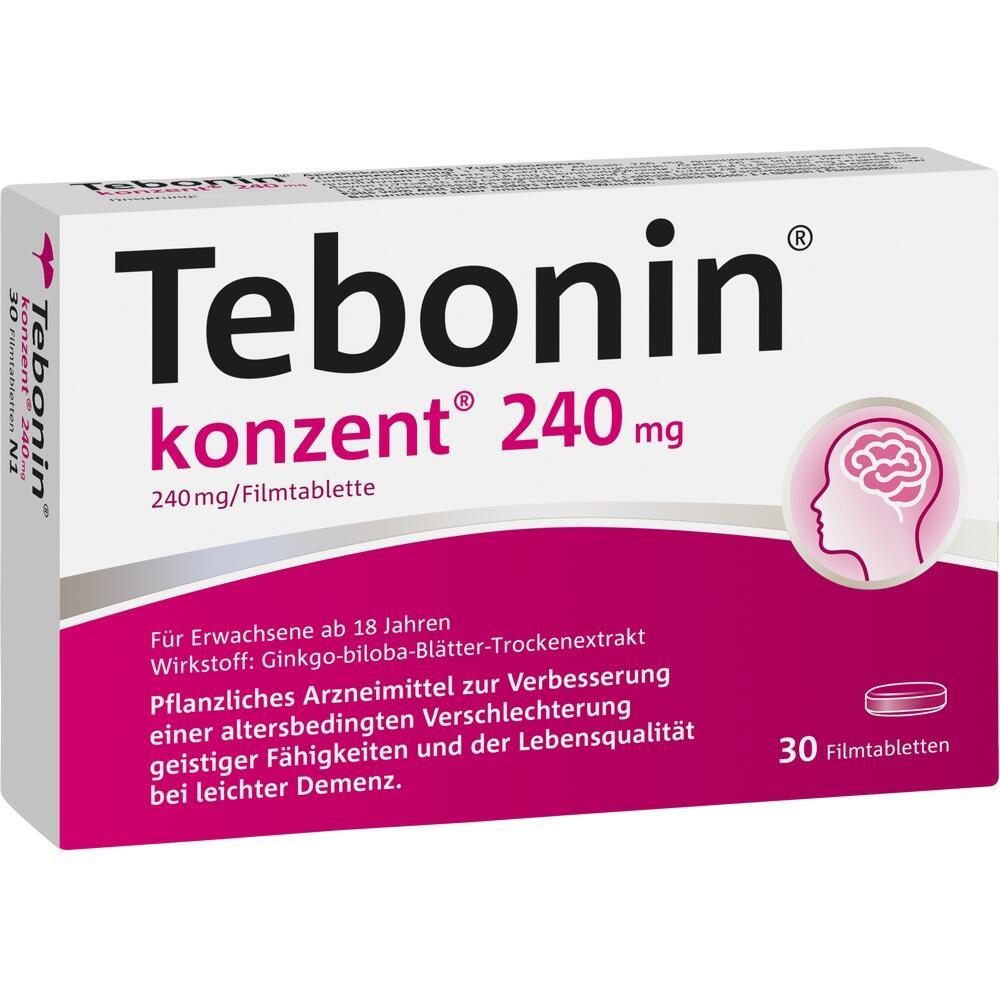 Eine Packung mit Tebonin 240 mg Tabletten zur Unterst&uuml;tzung der geistigen Funktionen.