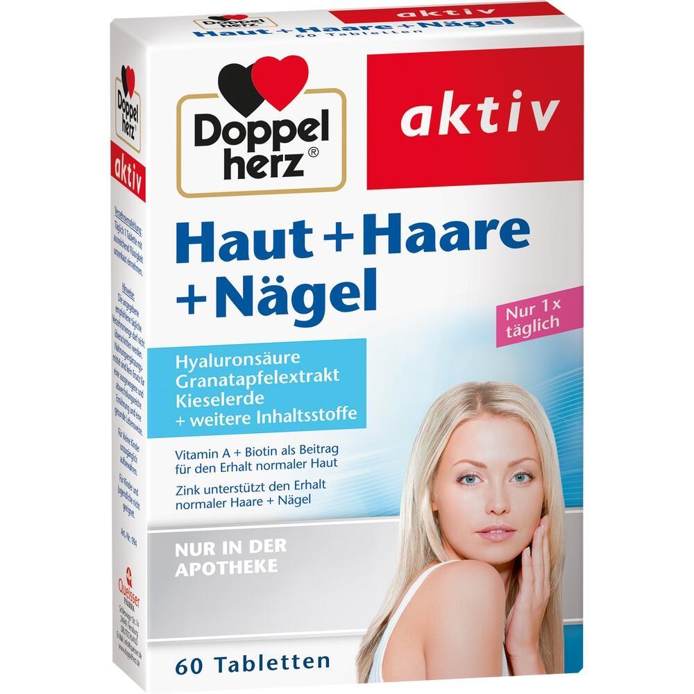 Verpackung von Doppelherz Tabletten f&uuml;r Haut, Haare und N&auml;gel mit einer Frau auf der Vorderseite.