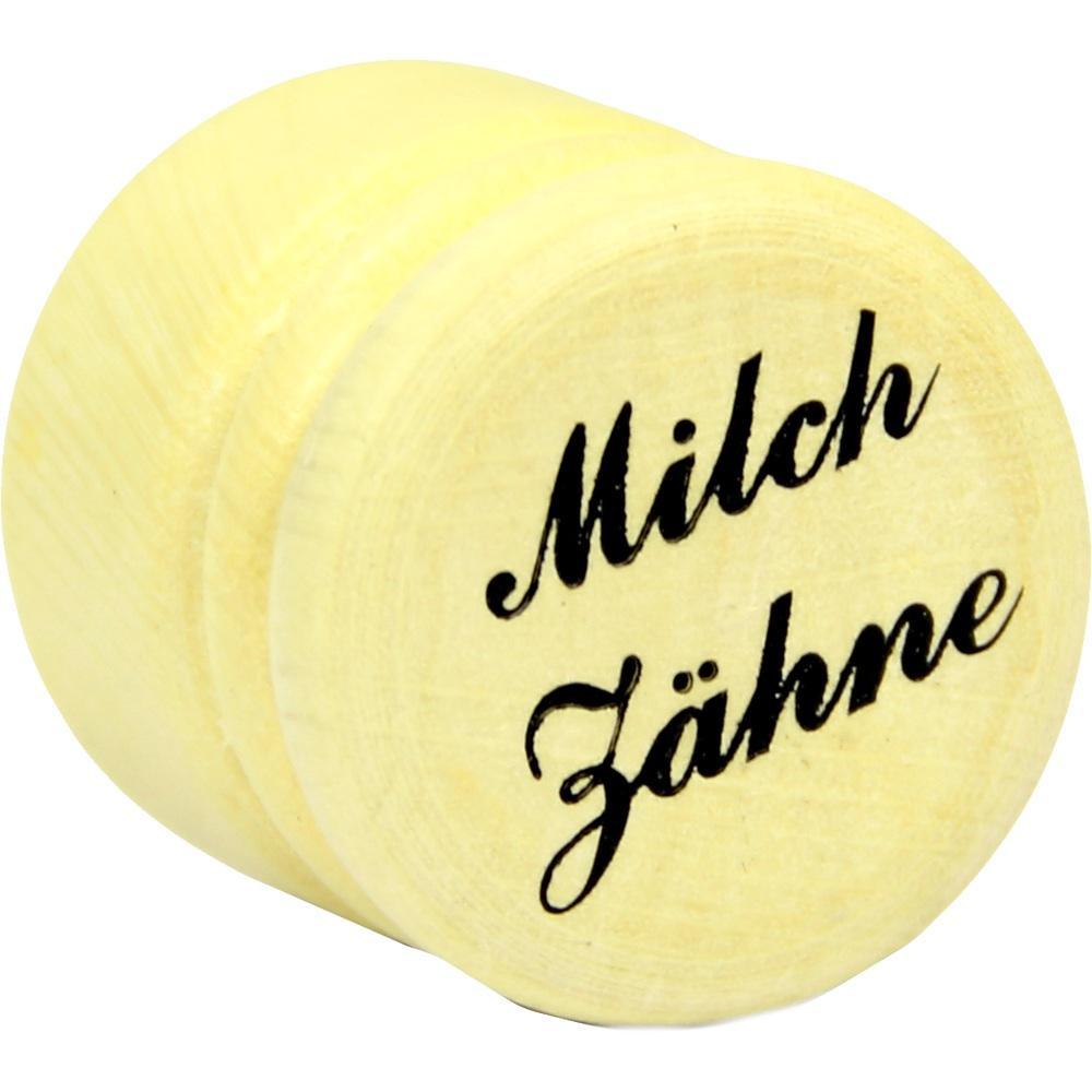 Runde, gelbe Dose mit der Aufschrift "Milchz&auml;hne".