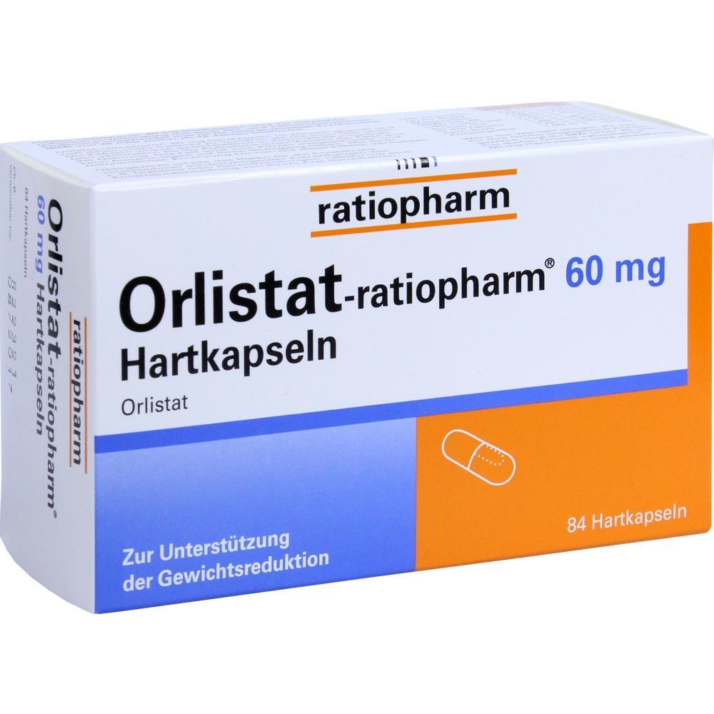 Packung Orlistat-ratiopharm 60 mg Hartkapseln zur Gewichtsreduktion.