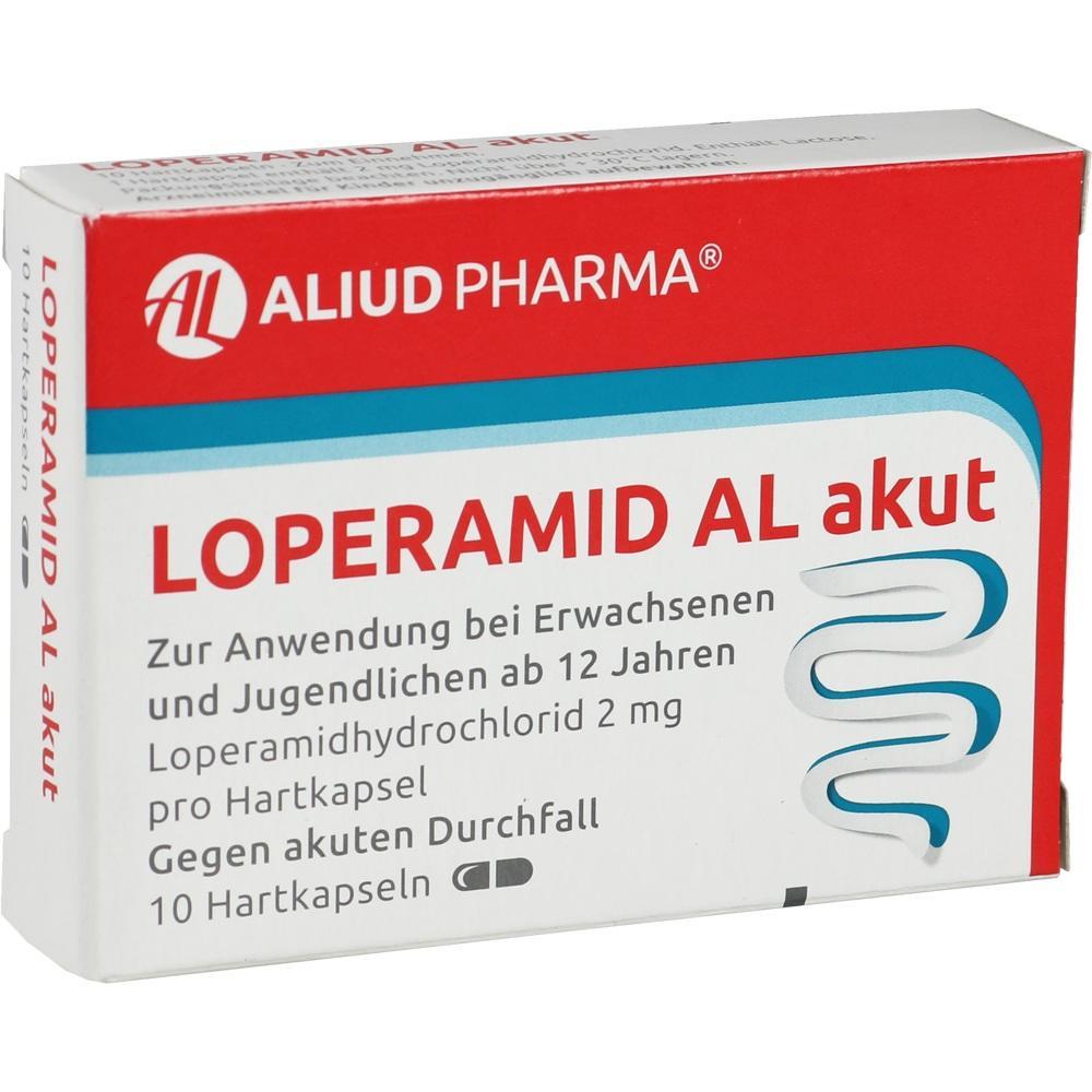 Eine Packung von Loperamid AL akut, einem Medikament gegen Durchfall.