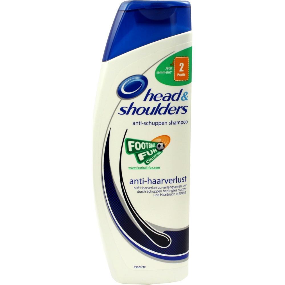 Wei&szlig;e Shampooflasche mit blauem Deckel und der Aufschrift "Head & Shoulders".