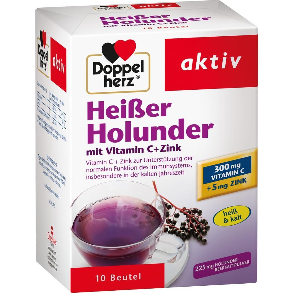 Eine Verpackung von "Hei&szlig;er Holunder" mit Vitamin C und Zink, enth&auml;lt 10 Beutel.