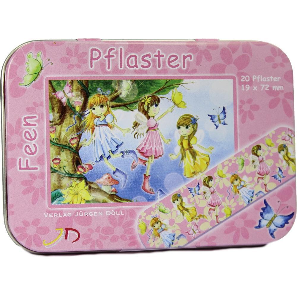 Eine rosa Dose mit Feenbildern und der Aufschrift "Pflaster".