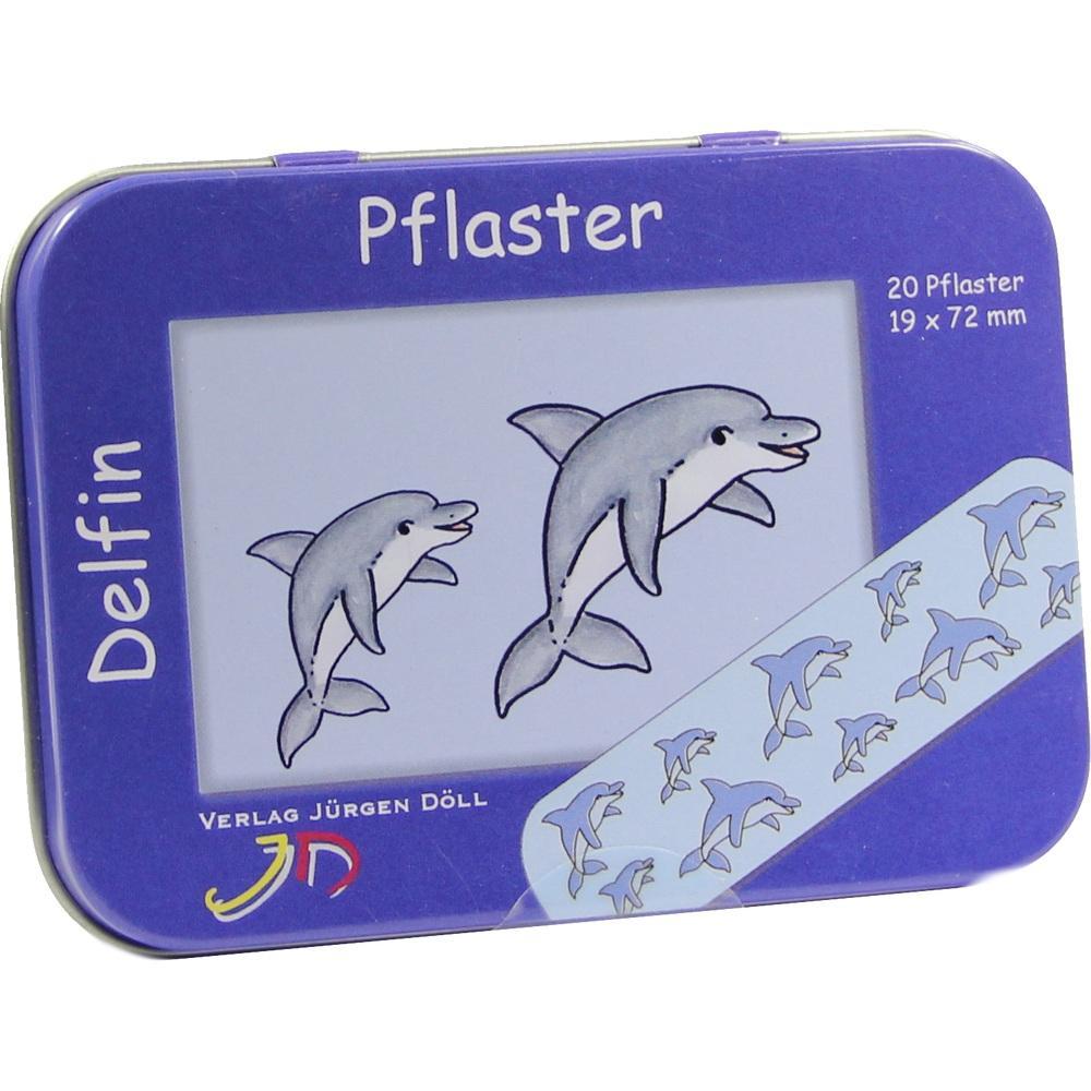 Lila Dose mit Delfin-Motiv f&uuml;r Pflaster.
