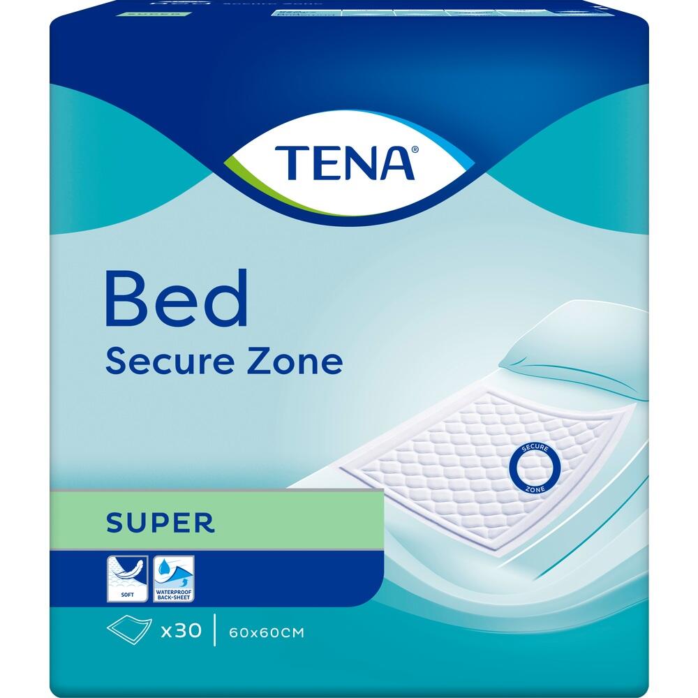 Verpackung von TENA Bed Secure Zone Auflagen, Gr&ouml;&szlig;e 60x60 cm, 30 St&uuml;ck.