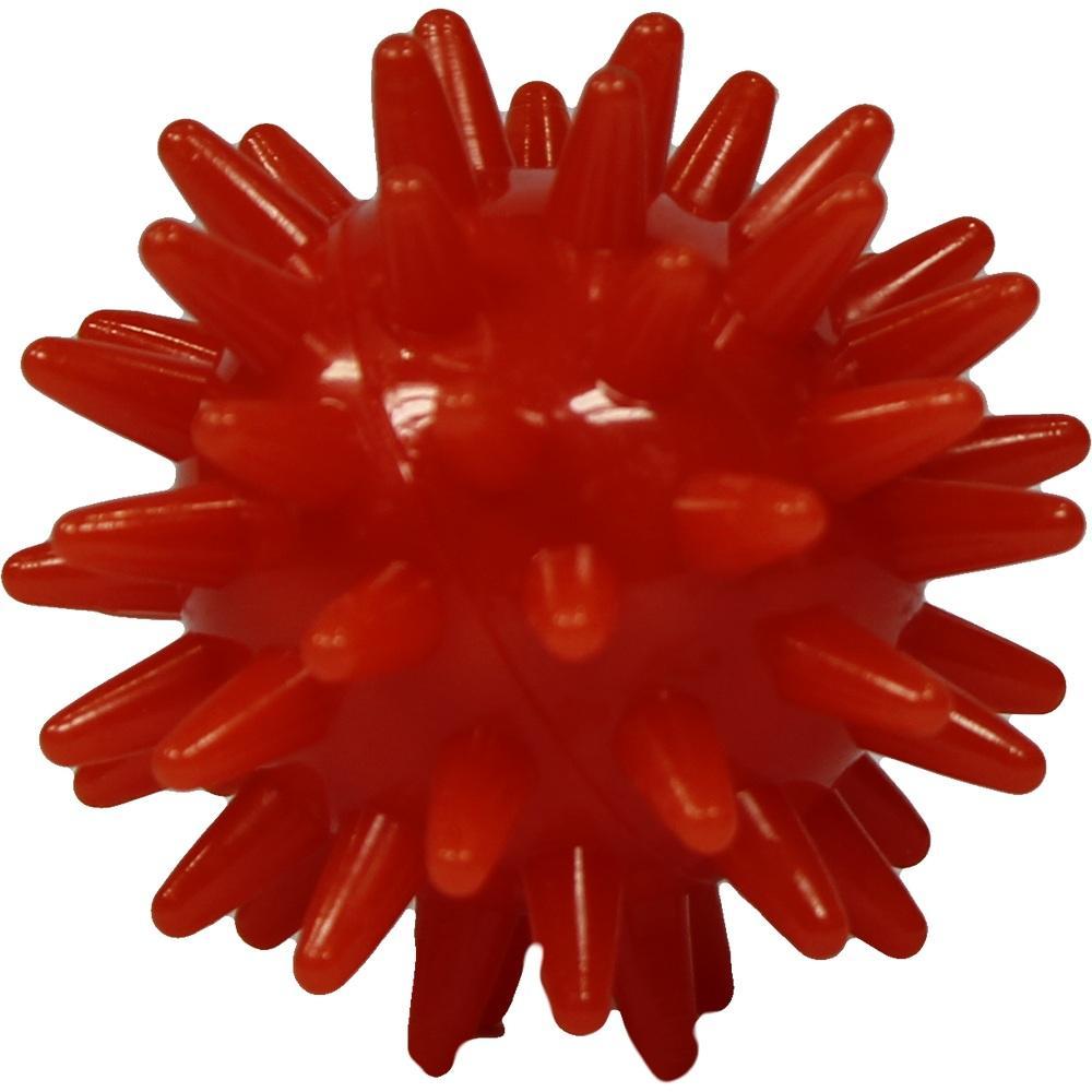 Ein roter Ball mit vielen kurzen Stacheln.