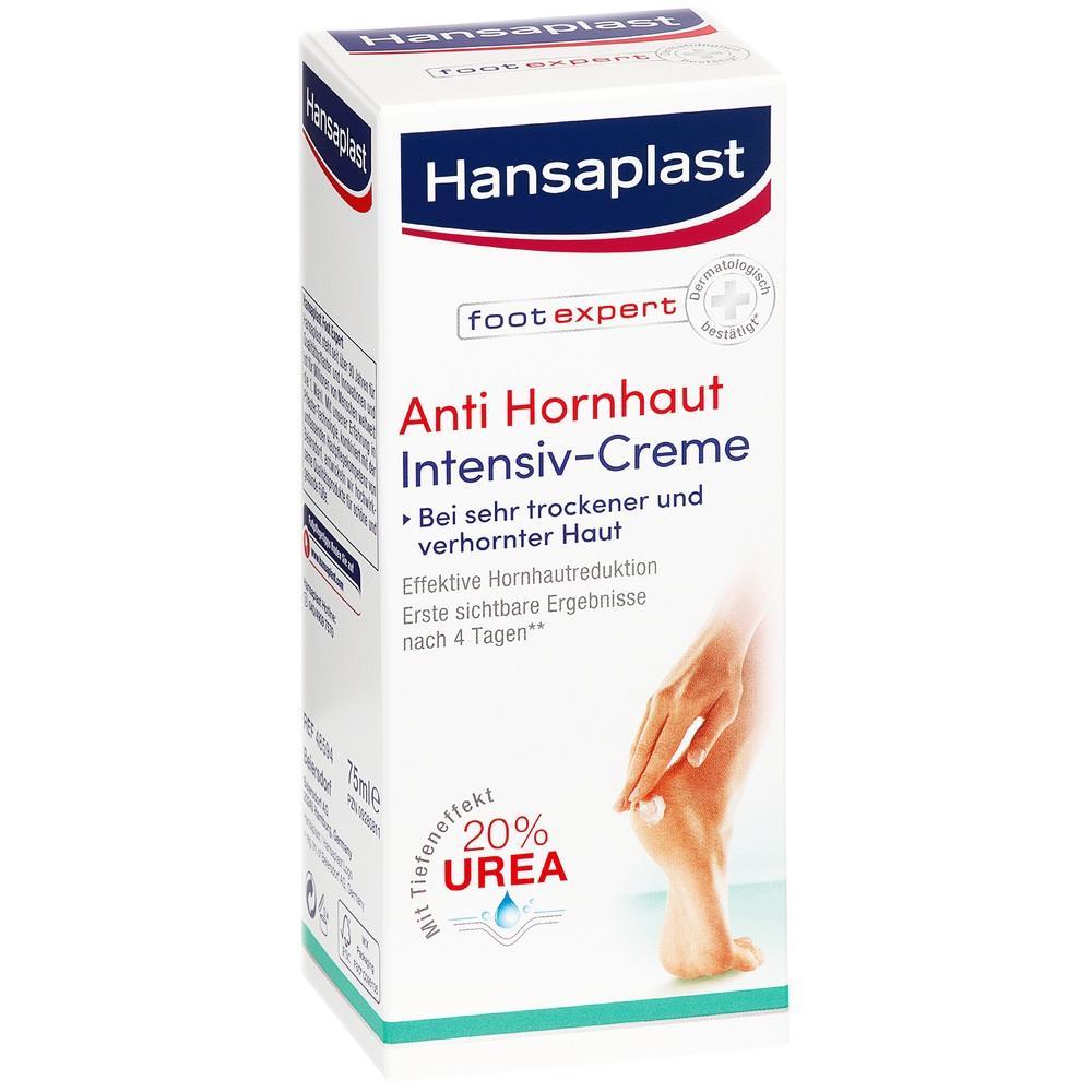 Eine Packung Hansaplast Creme gegen Hornhaut mit 20% Urea.