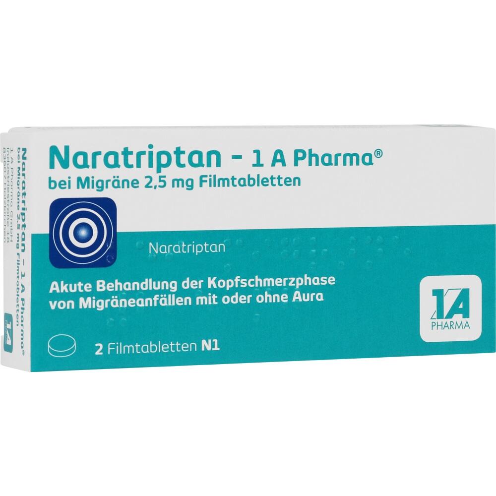 Verpackung von Naratriptan-Tabletten zur Behandlung von Migr&auml;ne.