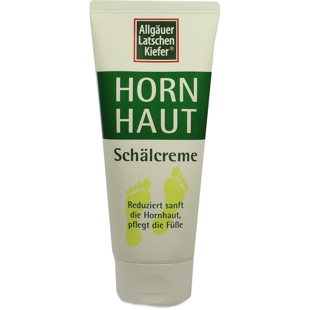 Wei&szlig;e Tube Hornhautcreme mit gr&uuml;nem Etikett und gelben Fu&szlig;abdr&uuml;cken.