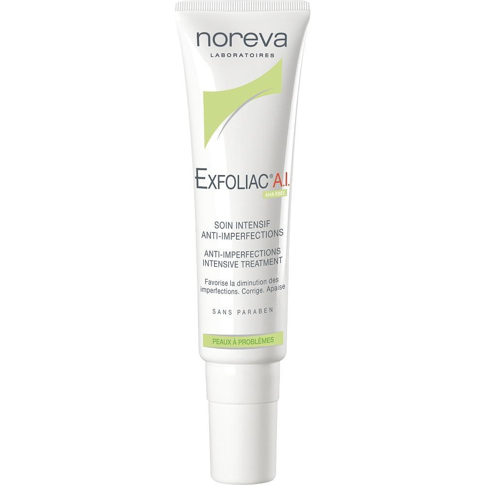 Wei&szlig;e Tube mit Aufdruck "Exfoliac A.I." und "Anti-Imperfections Intensive Treatment".