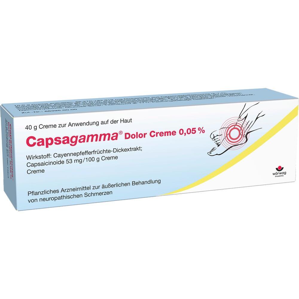 Verpackung einer Schmerzcreme mit dem Wirkstoff Capsaicin zur &auml;u&szlig;erlichen Anwendung.