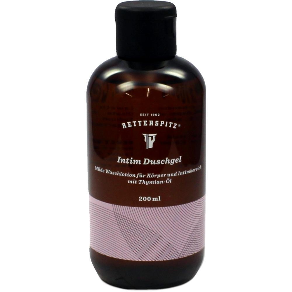 Braune Flasche mit Intim-Duschgel und Thymian-&Ouml;l von Retterspitz, 200 ml.