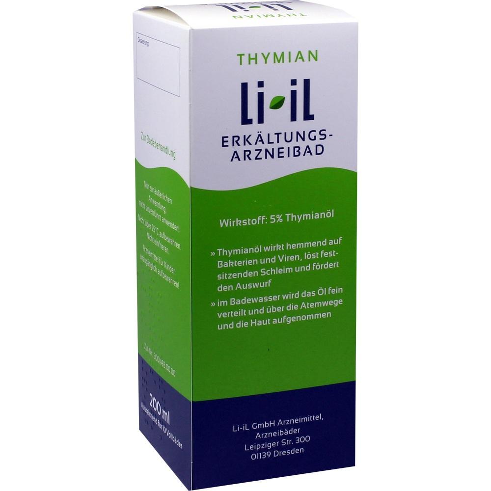 Verpackung eines Erk&auml;ltungsbads mit Thymian&ouml;l f&uuml;r die Badeanwendung.