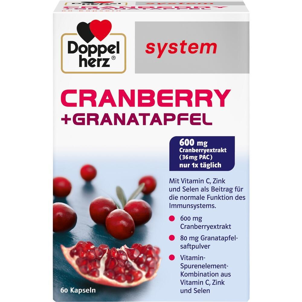 Verpackung von Doppelherz Cranberry- und Granatapfel-Kapseln f&uuml;r das Immunsystem.