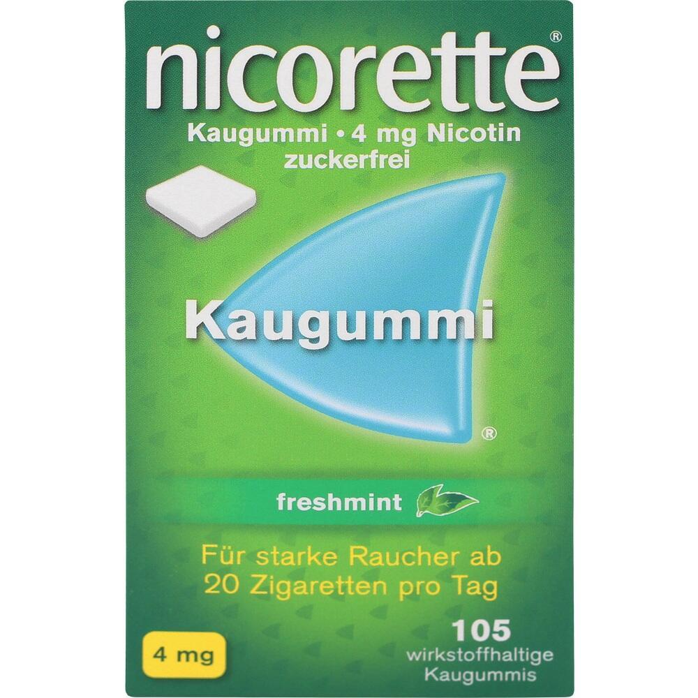 Gr&uuml;ne Packung Nikotin-Kaugummi mit Minzgeschmack f&uuml;r starke Raucher.