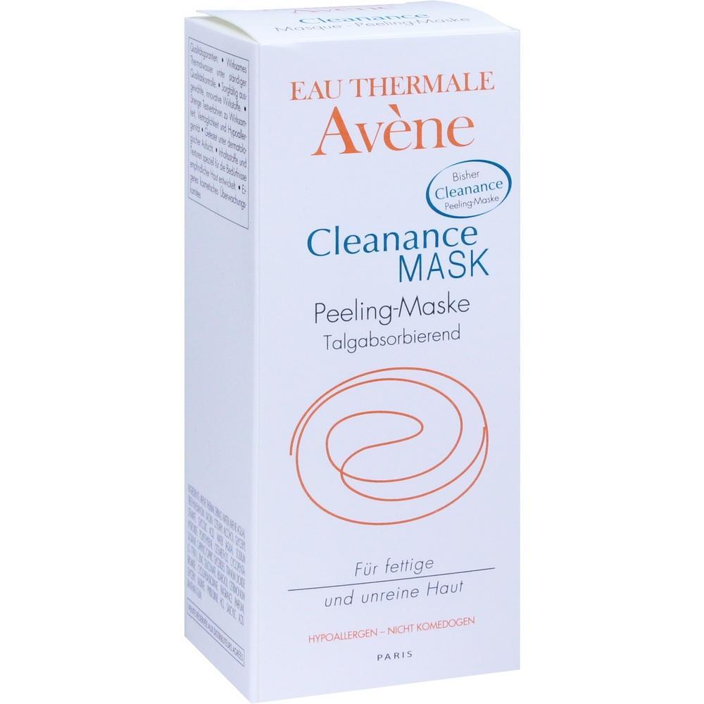 Eine weiße Verpackung mit einer Peeling-Maske von Avène für fettige Haut.