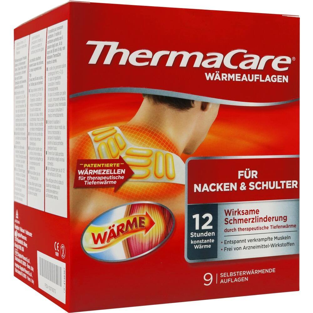Rote Verpackung von ThermaCare W&auml;rmeauflagen f&uuml;r Nacken und Schultern.