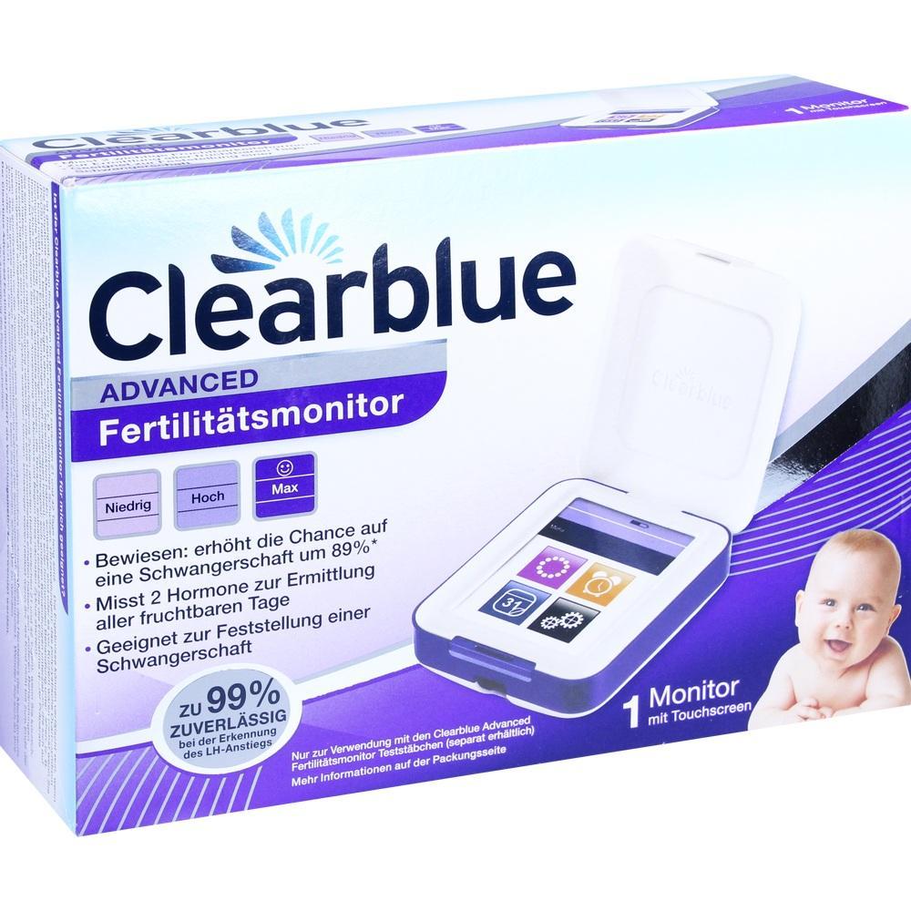 Verpackung eines Fertilit&auml;tsmonitors von Clearblue mit Baby auf der Vorderseite.