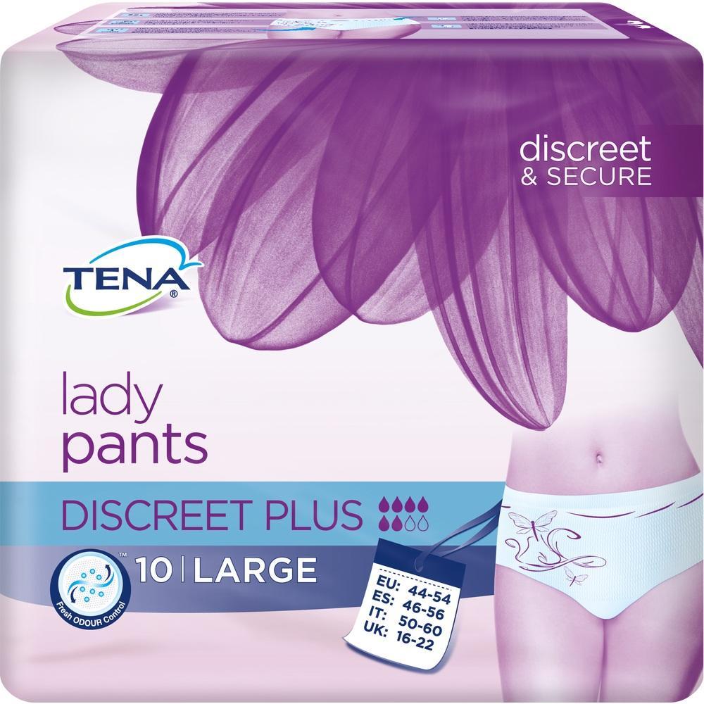 Verpackung von Tena Lady Pants Discreet Plus in Gr&ouml;&szlig;e Large.