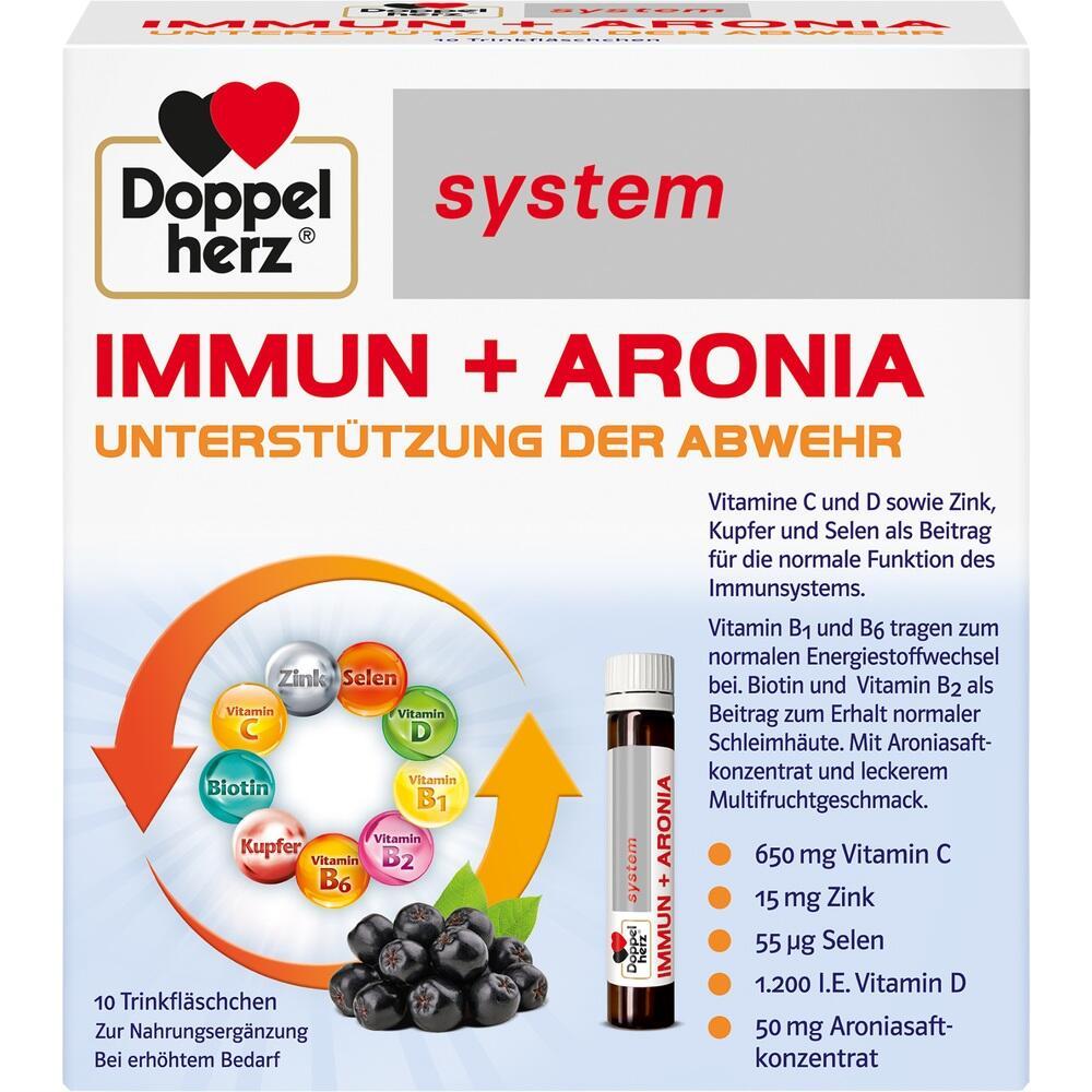 Eine Packung von Immun+Aronia-Trinkfl&auml;schchen zur Unterst&uuml;tzung des Immunsystems.
