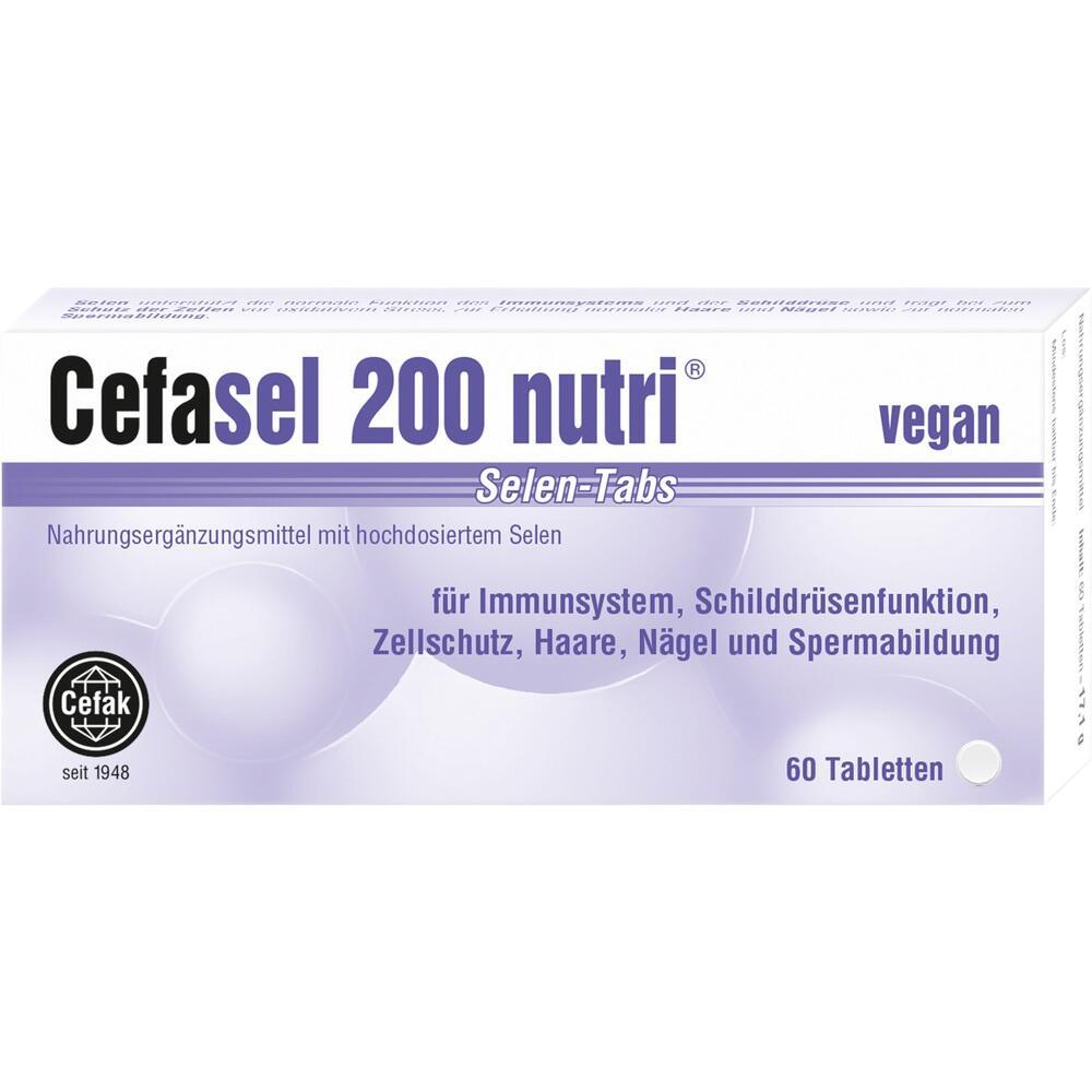 Wei&szlig;e Packung von Cefasel 200 nutri Selen-Tabletten, vegan, 60 St&uuml;ck.