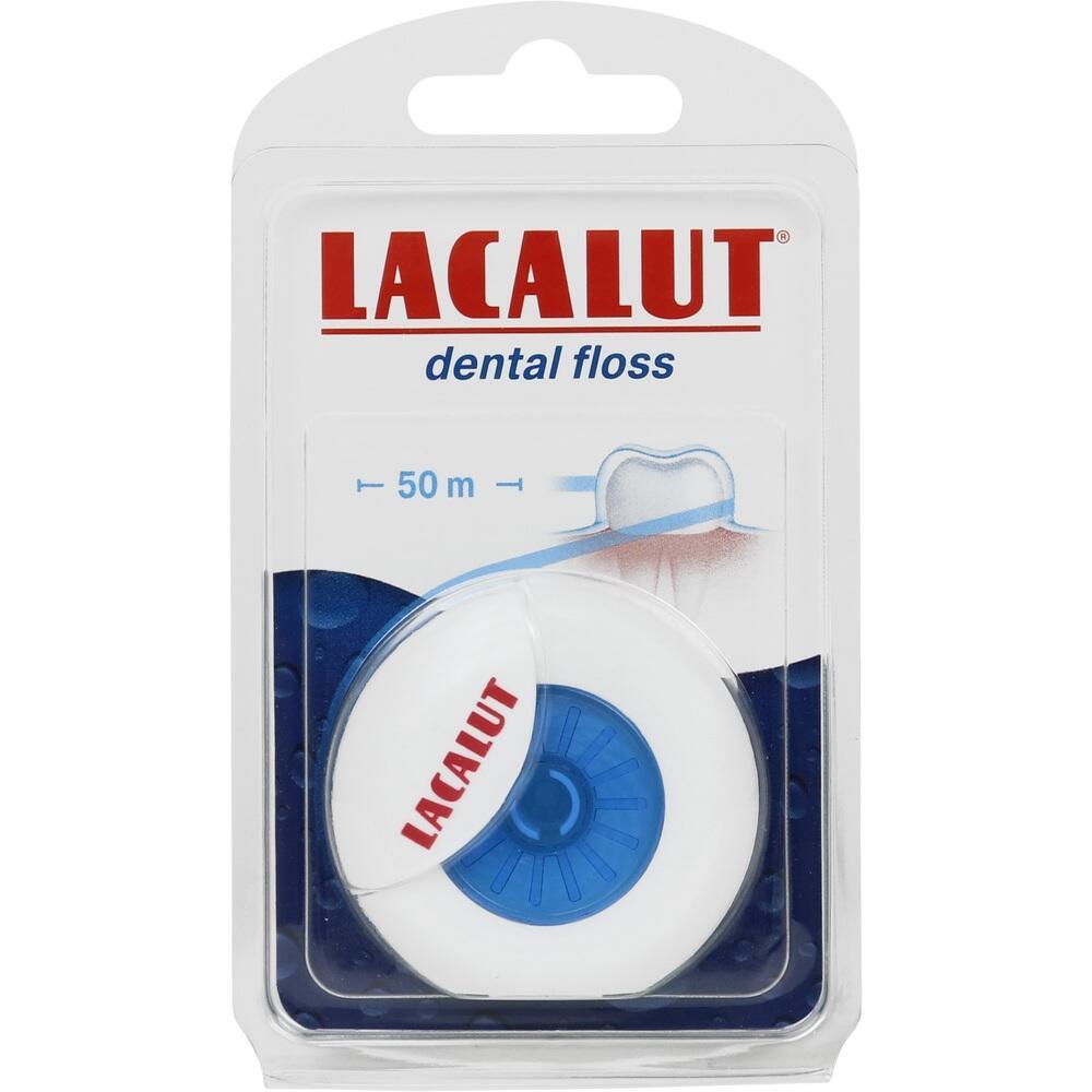 Verpackung von Zahnseide der Marke Lacalut mit 50 Metern L&auml;nge.