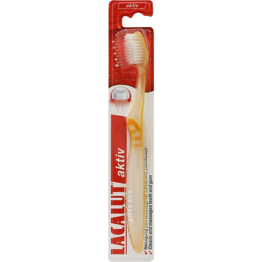 Eine Zahnb&uuml;rste in einer roten Verpackung ist abgebildet.