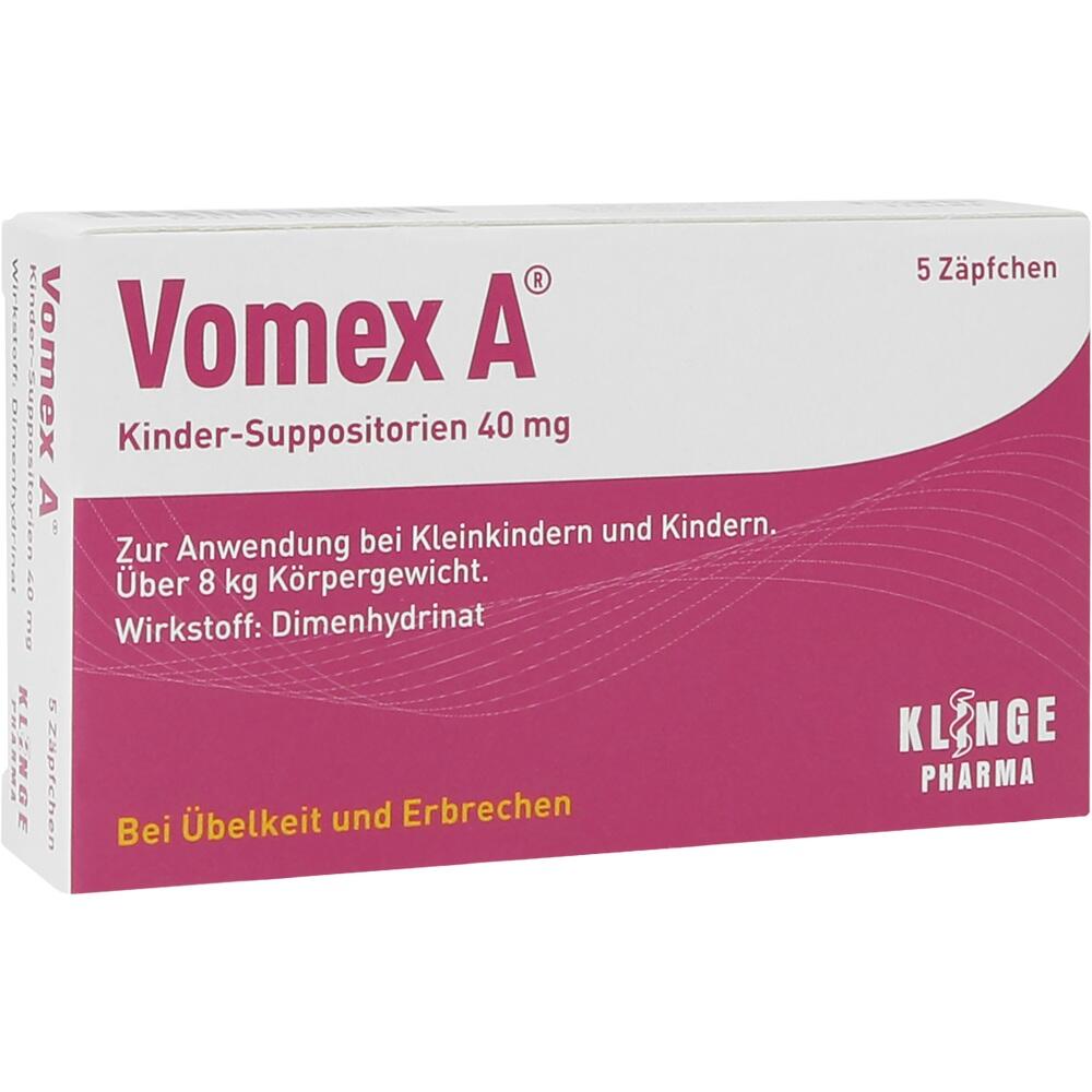 Verpackung von Vomex A Kinder-Z&auml;pfchen gegen &Uuml;belkeit und Erbrechen.