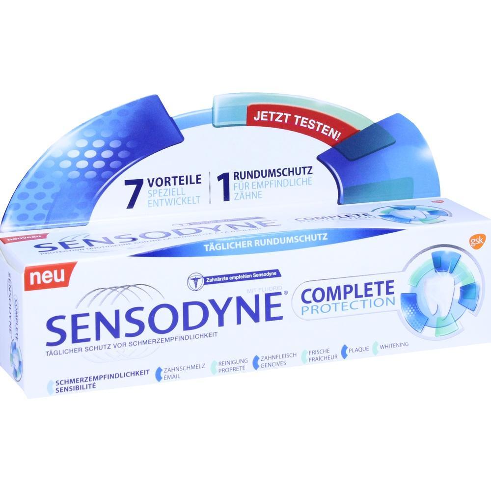Eine Zahnpastaverpackung von Sensodyne Complete Protection.