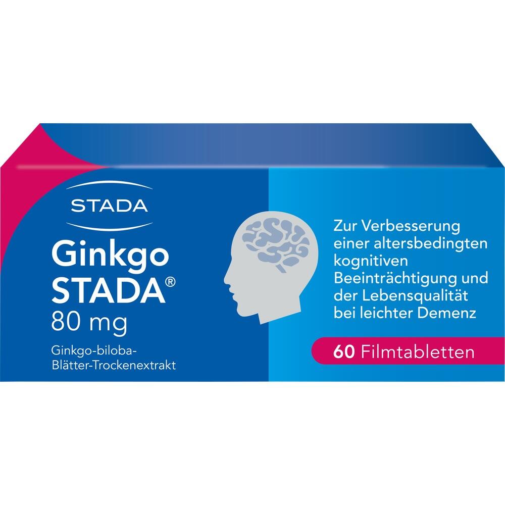 Eine Packung Ginkgo STADA mit 60 Tabletten f&uuml;r bessere geistige Leistung im Alter.