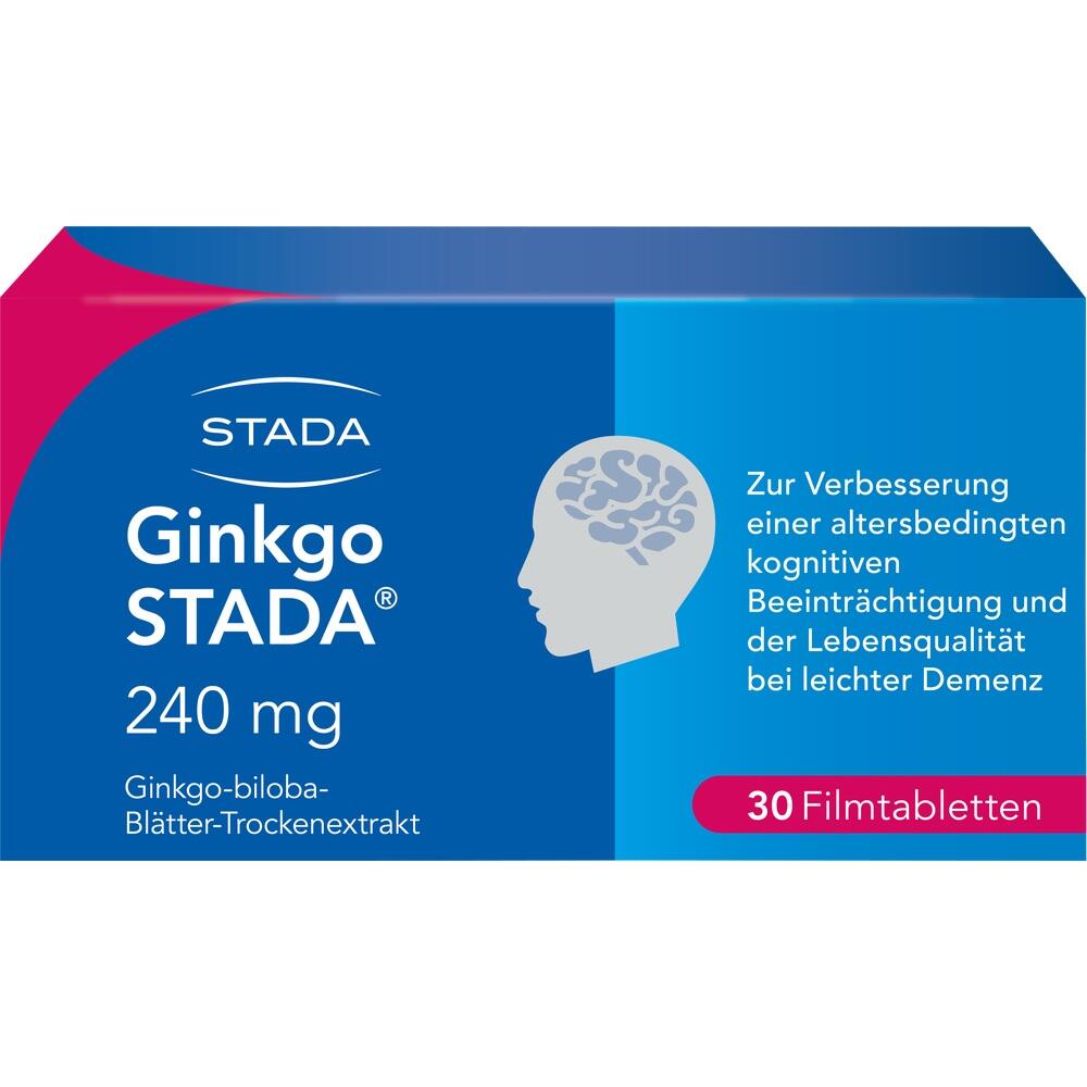 Packung Ginkgo STADA 240 mg Tabletten zur Unterst&uuml;tzung bei leichter Demenz.