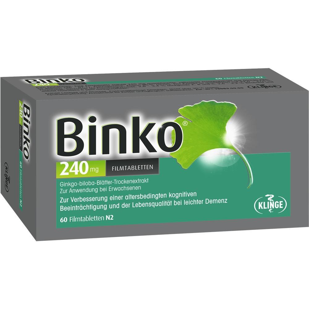 Verpackung von Binko-Tabletten zur Verbesserung kognitiver Leistungen bei &auml;lteren Erwachsenen.