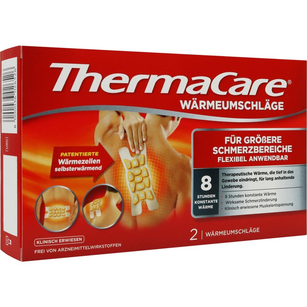 Rote Verpackung von selbstw&auml;rmenden ThermaCare-Auflagen f&uuml;r gr&ouml;&szlig;ere Schmerzbereiche.