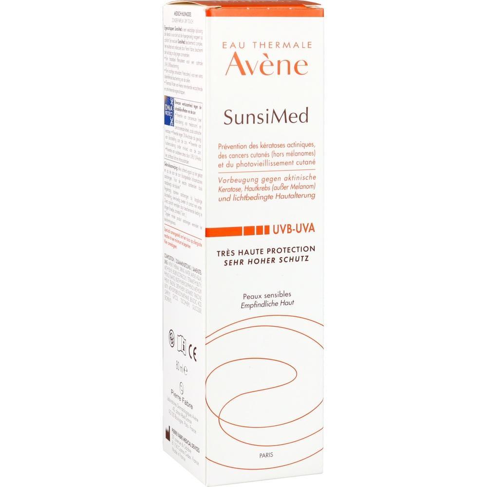 Wei&szlig;e Verpackung mit orangen Details von Av&egrave;ne SunsiMed Hautschutzprodukt.