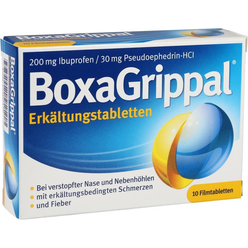 Verpackung von Erk&auml;ltungstabletten mit der Aufschrift "BoxaGrippal".